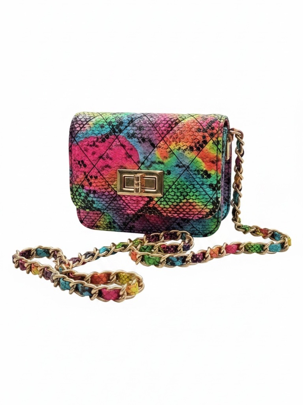 Multicolor Snake-Print Quilted Crossbody Bag
